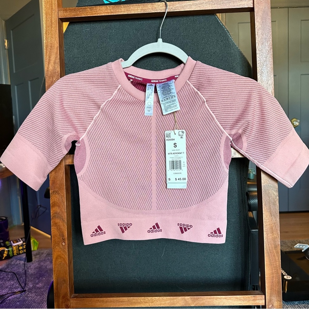 Adidas Training Slim Fit Aeroknit Top Pink/Burgundy Size S NWT